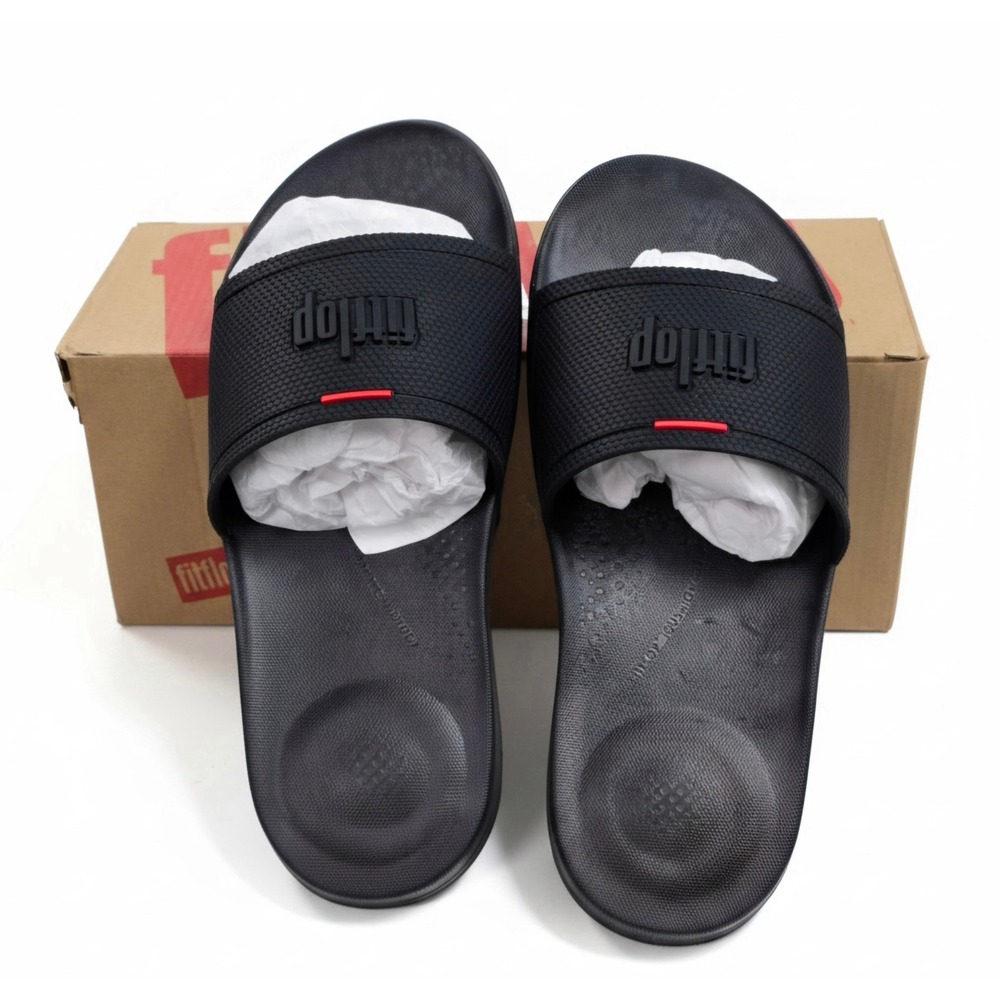 FitFlop iQushion Slides All Black Rubber Sandals DG8-090-050 Mens 7 Womens 9 - Picture 3 of 6